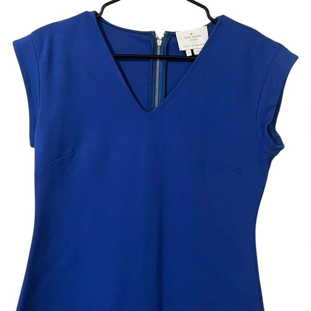 Kate Spade blue ponte knit a-line cap sleeve exposed back zipper mini dress